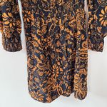ZARA Floral Paisley Ruffle Yoke Smocked Waist Mini Dress Black Orange Photo 2