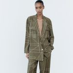 ZARA NWOT  Geometric Olive Green Art Blouse Jacket Lightweight Bloggers Fave M Photo 2