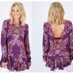 Free People Smooth Talker Purple Floral Open Back Long Sleeved Ruffled Tunic Top Photo 1