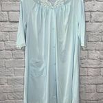 Vintage Shadowline Baby Blue Nylon Robe Lace Floral Trim Size S 37" long Button Photo 0