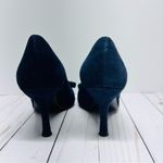 Stuart Weitzman Navy Blue Suede Rosette Peep-Toe Pumps Size 8M Photo 4