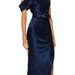 NWT NICHOLAS Eartha Off The Shoulder Gown in Dark Ink, size 2 Blue Photo 1