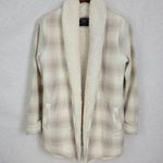 Abercrombie & Fitch Womens Jacket Small Cream Plaid Sherpa Lined Open Front Photo 0
