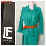 Leslie Fay 14 PseudoSuede Dress n Jacket Set in Teal Green Plus Photo 1