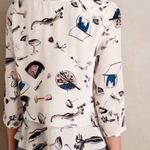 Maeve  Anthropologie Anthro On The Town Violin Print Silk Blouse Photo 1
