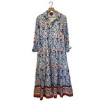 Ro's Garden Jinette Maxi Blue Ozzie Orange White Button Front Dress Photo 1