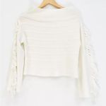 Lovers + Friends White Creamy Wide Neck Fringed Arm Cropped Sweater S Photo 3