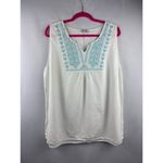 Rose & Thyme  Womens 2X Sleeveless White Top With Blue Embroidered Front Detail Photo 1