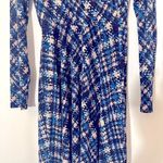 Gilli Faux wrap midi v neck long sleeve dress blue cream size L Size L Photo 2