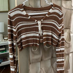 Brown and White Striped Cropped Sweater Size 2 Photo 0