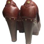 UGG  AUSTRALIA Women's NICCO Leather Studded CALF HAIR Heels Size 7 Rum color Photo 2