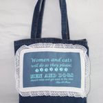Funny Blue Denim with Lace Unlined Open Top Tote for Pet Lovers Photo 6