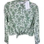 ASCOLLECTION NWT Green White Floral Cotton Tencel Cropped Button Up Blouse Sz M Size M Photo 0