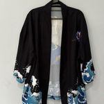 Men Wave & Crane Print Drop Shoulder Kimono Blue Size undefined Photo 1