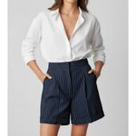 Sézane Dogan Wool-Blend Shorts, Navy Ecru Tennis Stripes, FR40/US8 Photo 1