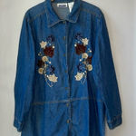 Erika & Co Fall Autumn Leaves Button Down Denim Shirt 1X Blue Photo 0