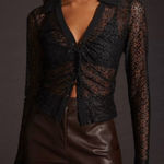 Anthropologie  Maeve Black Sheer Lace Long Sleeve Collared Button Down Top Blouse Photo 0