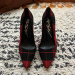 Alice + Olivia  Red & Black Plaid Pumps - Size 37.5 Photo 1