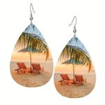 Beach Earrings Dangle hooks Ocean Palm Tree Hawaii Cruise Adirondack Cha… Blue Photo 0