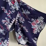 Vintage Japanese Cotton Kimono Navy Floral Pagoda Print Made in Japan Blue Size L Photo 10