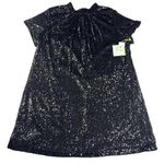 CeCe Black Sequin Cocktail Shift Dress Satin Tie Neck Short Sleeve NEW Size 2X Photo 0