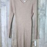 Planet Gold Plus 2x Metallic Gold/Tan Deep V-Neck Long Sleeve Sweater Dress Photo 1