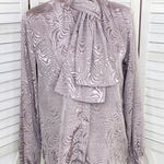 Vintage Alexandria Satin Jacquard Blouse Dusty Mauve 10 Bow Neck Pussybow Purple Photo 0