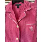 Ralph Lauren Lauren Pink White Stripe Pajama Set Button Up Top Pants RL Logo M Photo 2