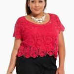 Torrid  Plus 0X Top Crochet Layering Cropped Scoop Neck Dark Pink Short Sleeve Photo 0
