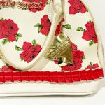Betsey Johnson BETSY JOHNSON Rare White Red Floral Gold Heart Charm Satchel Bag Photo 1