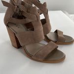 Hinge  size 7.5 taupe leather zipper back 4” heeled sandals. Photo 1