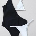NWT 3 piece bathing suit ribbed white Size Large Black Photo 0
