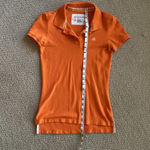 Aeropostale Y2K Orange Stretch Polo Short Sleeve Button Down Blouse Solid Small Photo 6