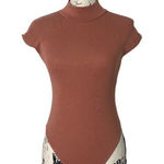 ZARA  Ribbed High Neck Short Sleeve Bodysuit Size S Rust Brown Photo 0