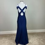 Nightway Backless Cold Shoulder Evening Gown Blue Size 6 Long Formal Dress Photo 1