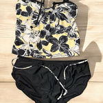 Your Best Look 2 Piece Tankini Swimsuit Size 8 Black Yellow Floral Photo 0
