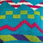 Vintage 80s Gitano Geometric Print Sweater Colorful Boxy Aqua Blue Check Medium Photo 1