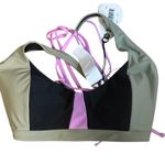 prAna  Tulum‎ Top Black Color Block Sport Bra Swim Bikini Top XL Photo 2