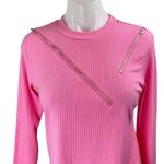 NEW Ma Cherie Pink Rib Knit Long Sleeve Aymmetric Zipper Cutout Sweater Top Sz L Size L Photo 2