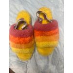 UGG  Oh Yeah Slide Yellow Orange Pink Rainbow Fuzzy Furry Slippers Photo 1