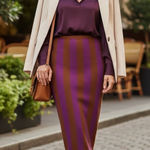 Anthropologie Striped Knit Pencil Boho Skirt Purple Workwear Elegant Size L Photo 0