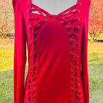 Venus  Red Lace Up Long Sleeve Top Photo 0