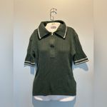 Varley  Napier Fit Striped Ribbed Cotton Blend Knit 1/4 zip short sleeve polo top Photo 1
