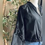 Rock & Republic Black Lace Up Detailed Semi Crop Bomber Jacket Photo 2