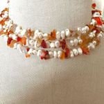 Carnelian and fresh water pearl long necklace Orange Photo 1