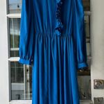 Dragon Plaza Ruffle Dress Long Sleeve Vintage Midi Dress Blue Size M Size M Photo 1