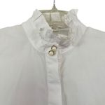 Beulah White Pleated Puffy Blouson Sleeve Cotton High Neck Blouse Size Small Photo 2