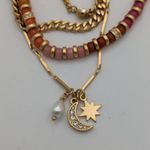 Loft  Festive Layered Necklace Bracelet Set Pink Gold Orange Star Moon Celestial Photo 3