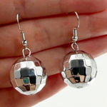 Mirrorball Disco Ball Unique Novelty Dangle Earrings Silver Photo 0