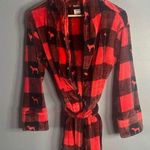 PINK - Victoria's Secret Vs pink red Buffalo check fuzzy robe Photo 0